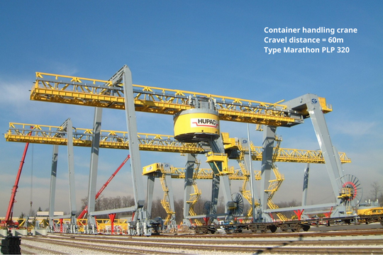 Container handling crane with 60 cravel distance