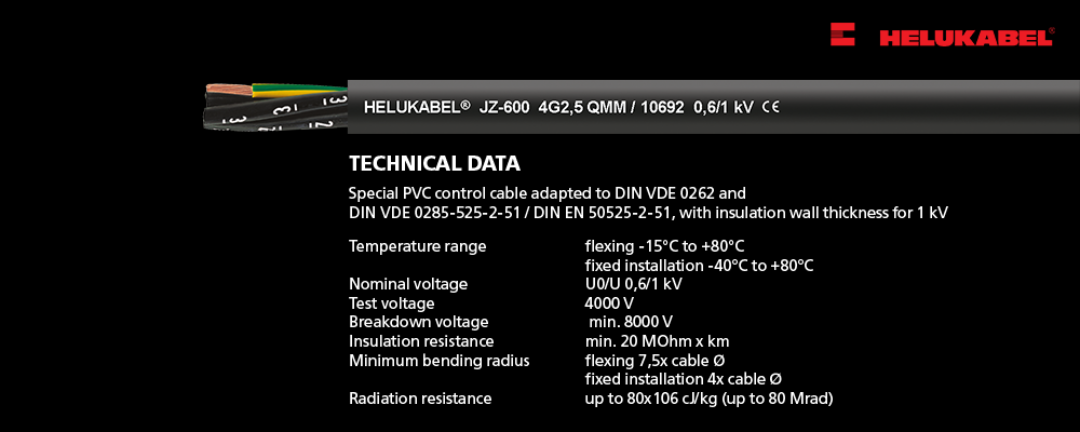 Features of the control cable JZ-600 Features of the control cable JZ-600