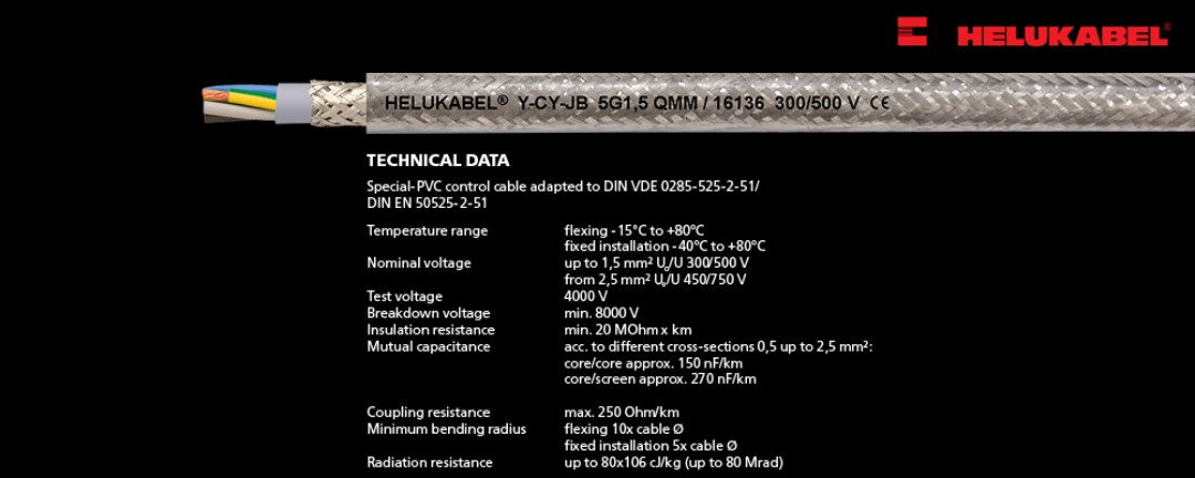 Y-CY-JB - flexible, Cu-screened, transparent, EMC-preferred type, meter marking, and distinguishing cores by color.