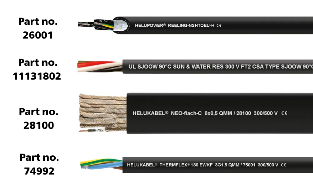 Một số dòng cáp của HELUKABEL có lớp cách điện làm từ cao su