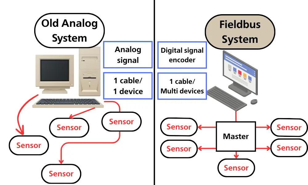 Sự khác nhau giữa Fieldbus system và analog system