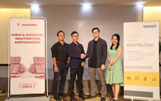 (From left to right) Mr. Tran Quang Thai - Area Sales Manager, Mr. Duong Manh Ha - Sales Engineer of HELUKABEL Vietnam; Mr. Dillon Ye - Brand Manager / BDM - Southeast Asia, Ms. Trang Tran (Tracie) Regional Operations Manager Vietnam of the Krannich company.
