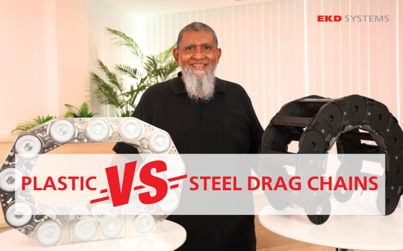 Comparison between plastic and steel drag chain