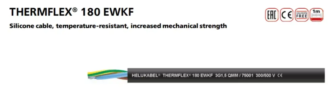 Dây cáp điều khiển THERMFLEX® 180 EWKF chịu nhiệt độ cao lên đến 180 độ C do HELUKABEL sản xuất.