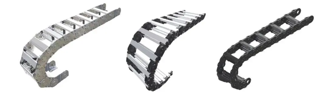 Drag chains protect control and signal cables from damage during continuous movement Drag chains protect control and signal cables from damage during continuous movement