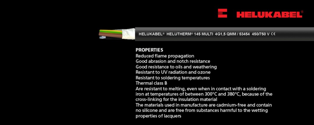 Technical data of the HELUTHERM® 145 MULTI control cables