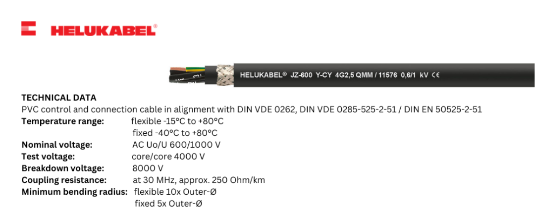 JZ-600-Y-CY control cables are produced by HELUKABEL.