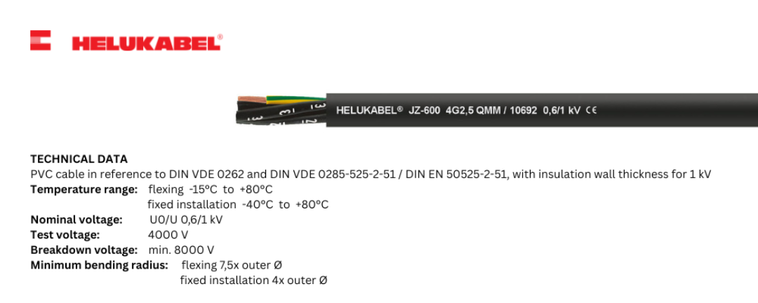 JZ-600 control cables are produced by HELUKABEL.